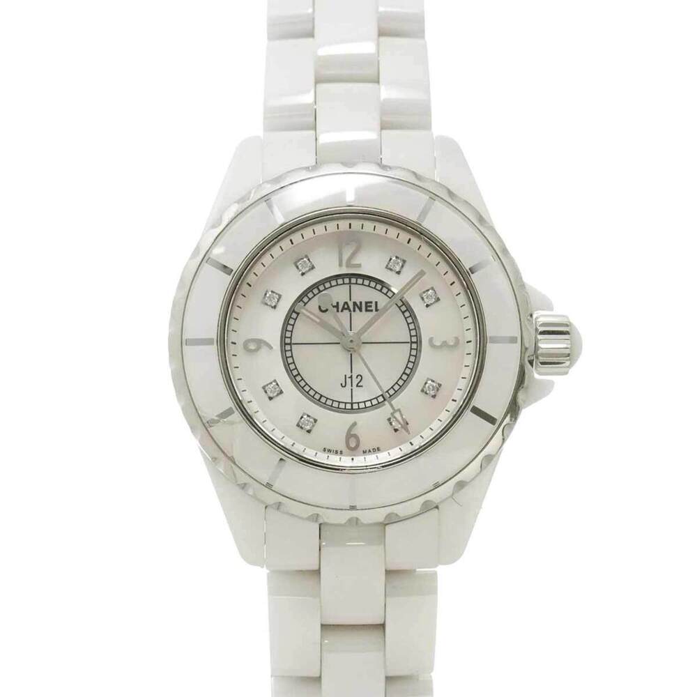 Chanel J12 33mm H2422 Women's Watch, 8 Diamonds, White Mother-of-Pearl, Ceram...